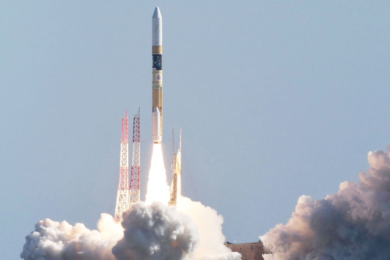 An H2-A rocket carrying a small lunar surface probe and other objects lifts off from the Tanegashima Space Centre on Tanegashima island, Kagoshima prefecture on September 7, 2023. Japan launched on September 7 a rocket carrying what it hopes will be its first successful Moon lander, live footage from the country's space agency showed.