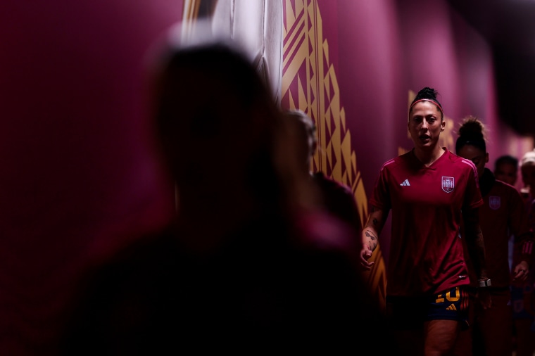 Jennifer Hermoso walks through the tunnel during the World Cup final match between Spain and England in Sydney on Aug. 20, 2023.
