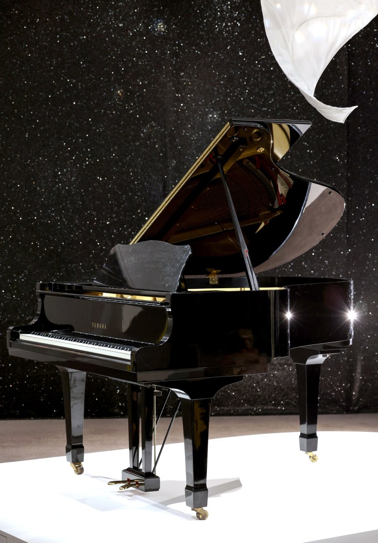 Freddie Mercury's Yamaha Baby Grand Piano at Sotheby's on Aug. 2, 2023 in London.