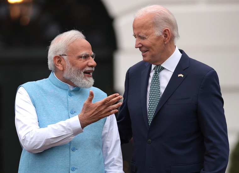 President Joe Biden and Indian Prime Minister Narendra Modi  during an arrival ceremony at the White House on June 22, 2023.