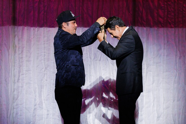 John Leguizamo and Cesar Conde  at the 36th Hispanic Heritage Awards at the Kennedy Center on Thursday.