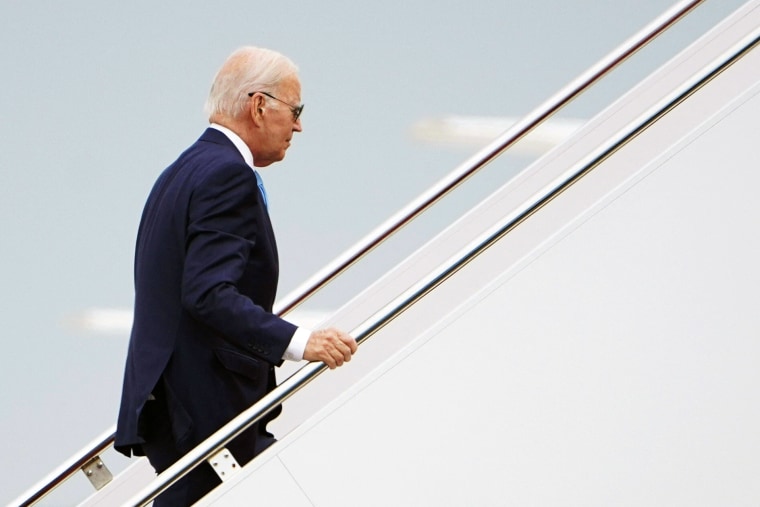 President Joe Biden boards Air Force One to attend a fundraiser in June.