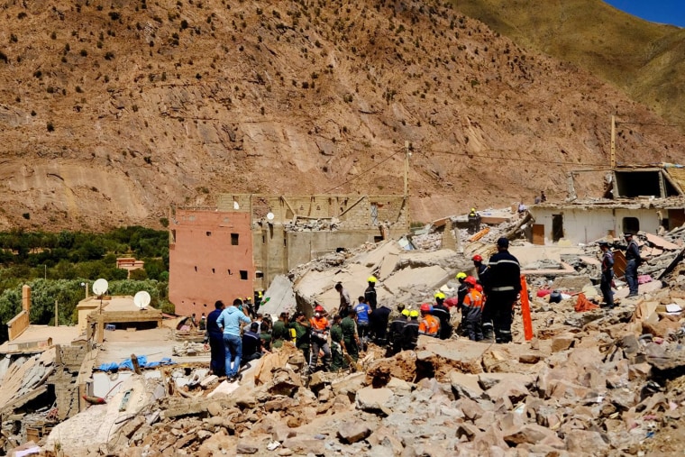 Rescuers in Talat Nyakoub have been digging through the rubble in the grim, fading hope of finding survivors.
