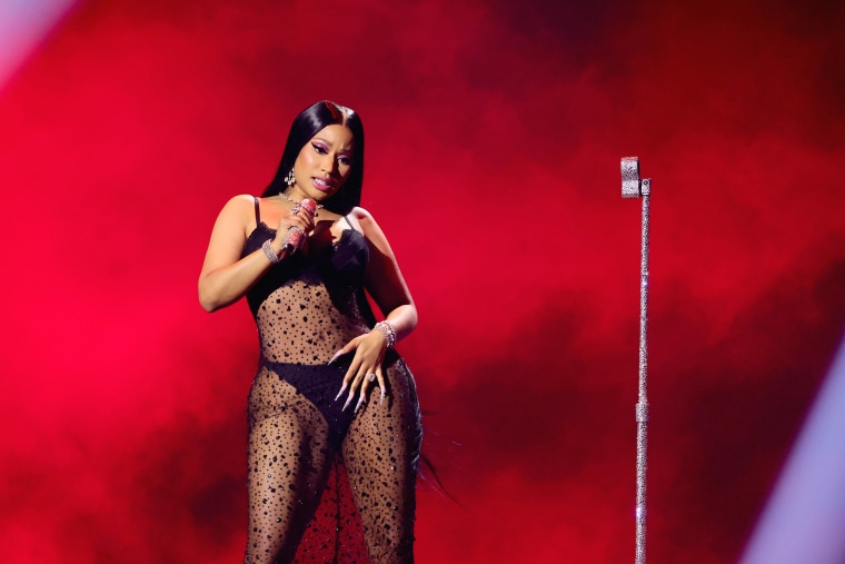  Host Nicki Minaj performs onstage during the 2023 MTV Video Music Awards at Prudential Center on September 12, 2023 in Newark, New Jersey. 