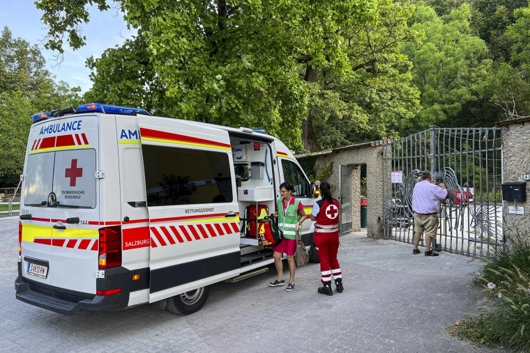 Emergency workers respond to an incident at the Hellbrunn Zoo in Salzburg, Austria, on Sept. 12, 2023.