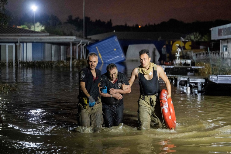 A man is rescued and evacuated during flooding in Istanbul on Sept. 5, 2023.