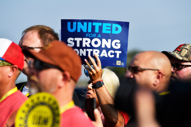 A United Auto Workers Local 863 rally in Louisville, Ky., on Aug. 24, 2023. 