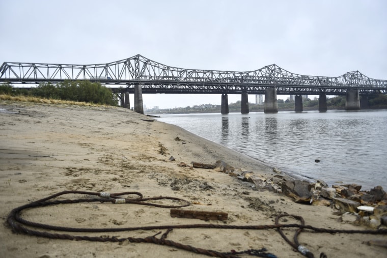 Low water levels on the Mississippi River in Memphis, Tenn., on Nov. 7, 2022.