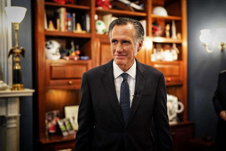 Sen. Mitt Romney, R-Utah, in his office after announcing he will not seek re-election on, Sept. 13, 2023 in Washington.