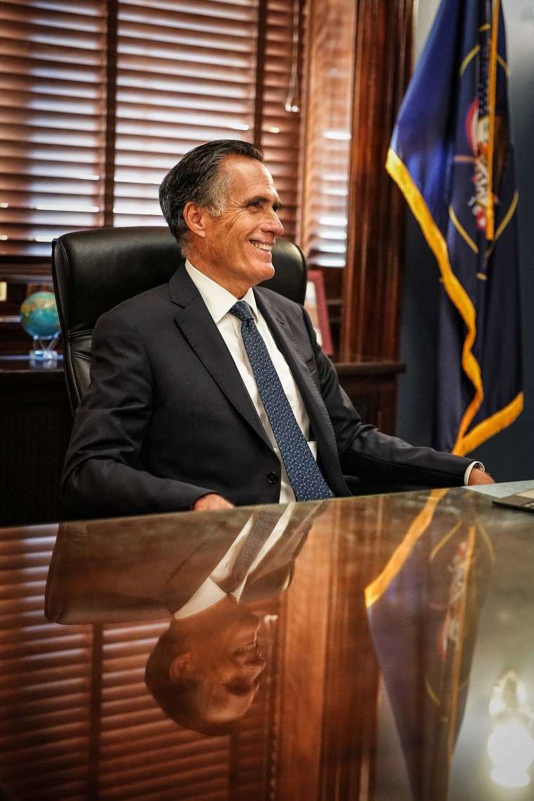 Sen. Mitt Romney, R-Utah, in his office after announcing he will not seek re-election on, Sept. 13, 2023 in Washington.