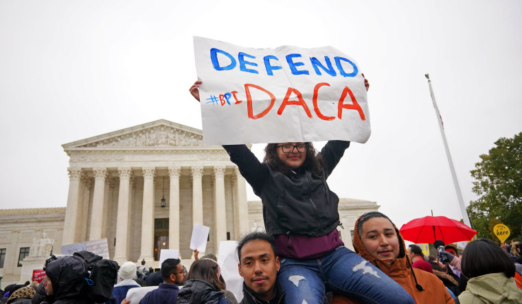 Immigration rights activists take part in a rally in front of the U.S. Supreme Court
