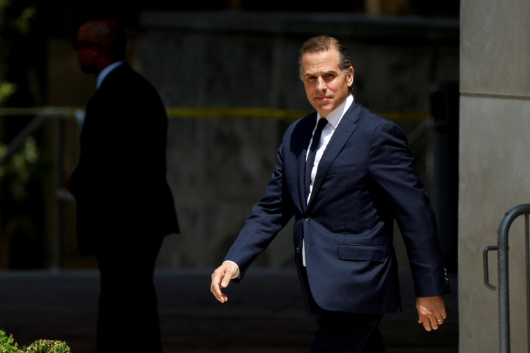 Image: Hunter Biden, the son of President Joe Biden, leaves federal court after a plea hearing on misdemeanor income tax charges in Wilmington, Del., on July 26.