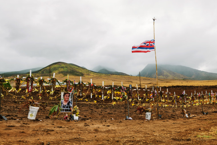 A memorial for the victims of the wildfires in Lahaina.