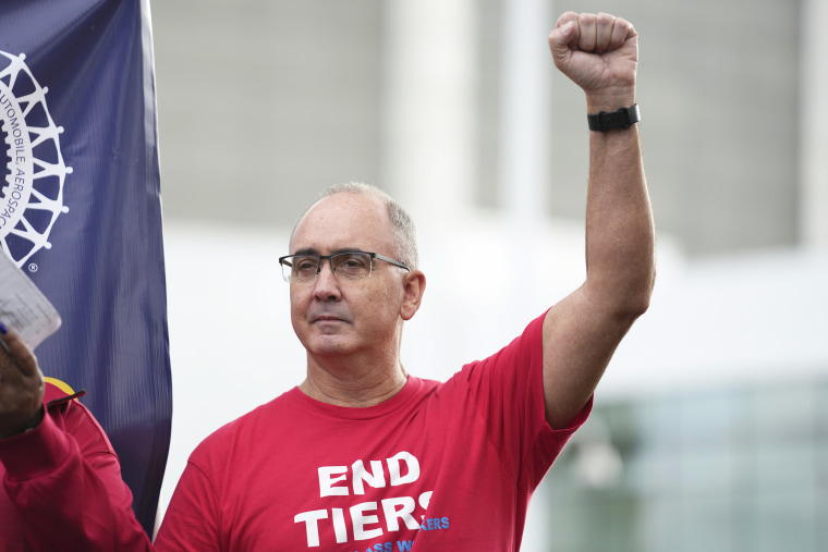 United Auto Workers President Shawn Fain speaks during a rally in Detroit, Friday, Sept. 15, 2023. The UAW is conducting a strike against Ford, Stellantis and General Motors.