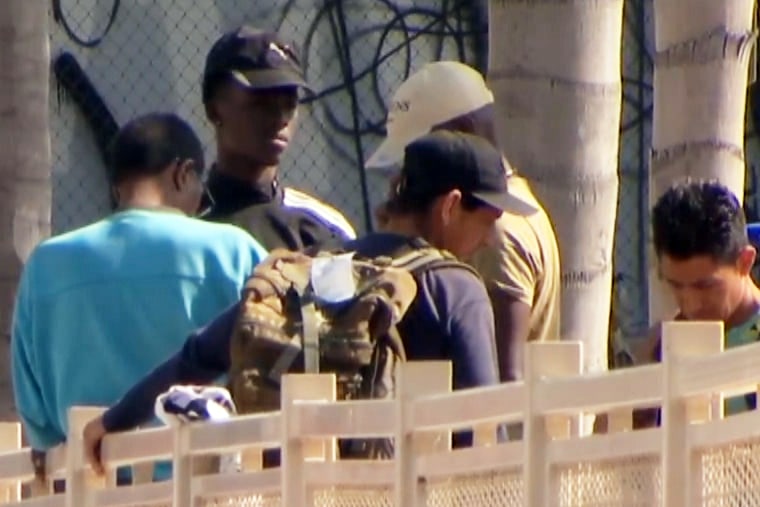 Asylum-seekers dropped off at the Otay Mesa transit center in San Diego County this week.