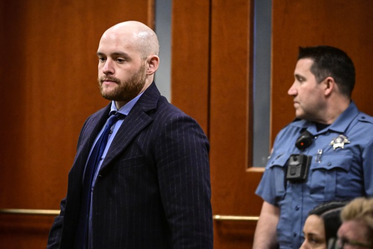 Former Aurora Police officer Jason Rosenblatt at an arraignment in the Adams County district court at the Adams County Justice Center in Brighton, Colo., on Jan. 20, 2023.