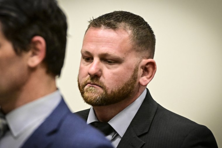 Aurora Police Officer Randy Ruedema during arraignment in the Adams County Courthouse at the Adams County Justice Center on January 20, 2023. 