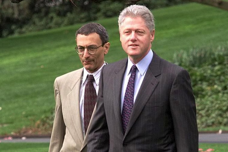 President Bill Clinton and White House Chief of Staff John Podesta at the White House in 1999.