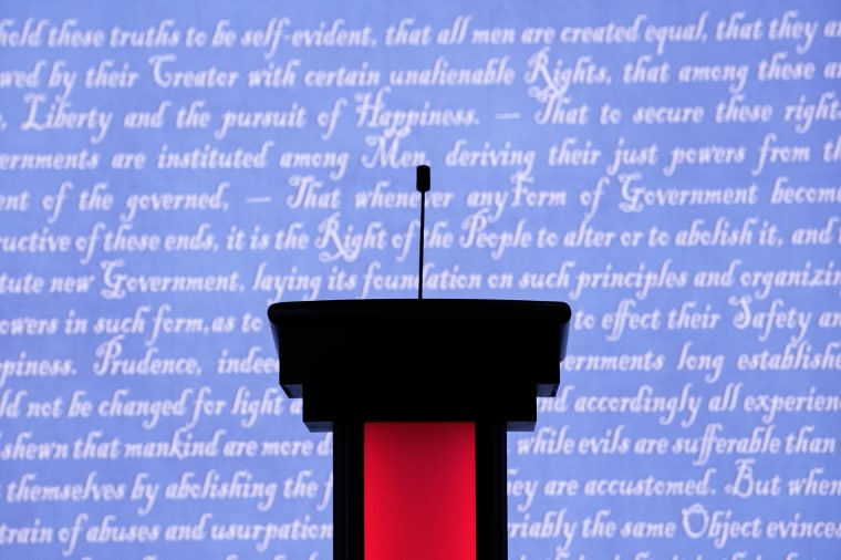 Empty podium on a debate stage