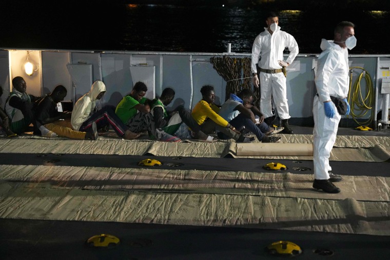 The congestion eased as officials transferred thousands of migrants from the tiny island of Lampedusa to Sicily on September 15, 2023 but as hundreds more were being moved across on September 16 morning, there were further arrivals by sea. 