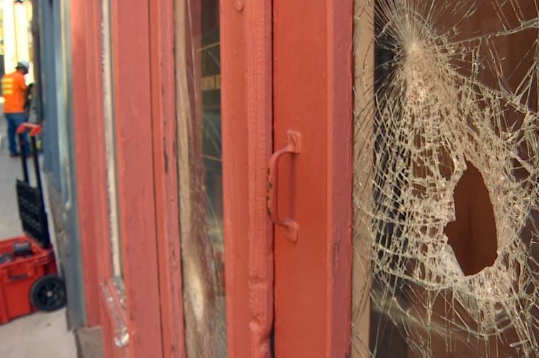 The smashed windows at Wing Luke Museum.