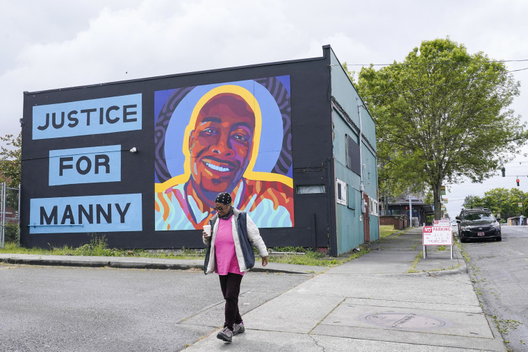 A mural honoring Manuel "Manny" Ellis in Tacoma, Wash., on May 27, 2021.