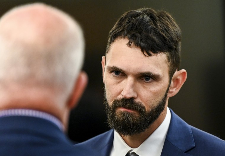 Tacoma Police officer Christopher "Shane" Burbank during his trial alongside codefendants Matthew Collins and Timothy Rankine in Tacoma, Wash., on Sept. 18, 2023.