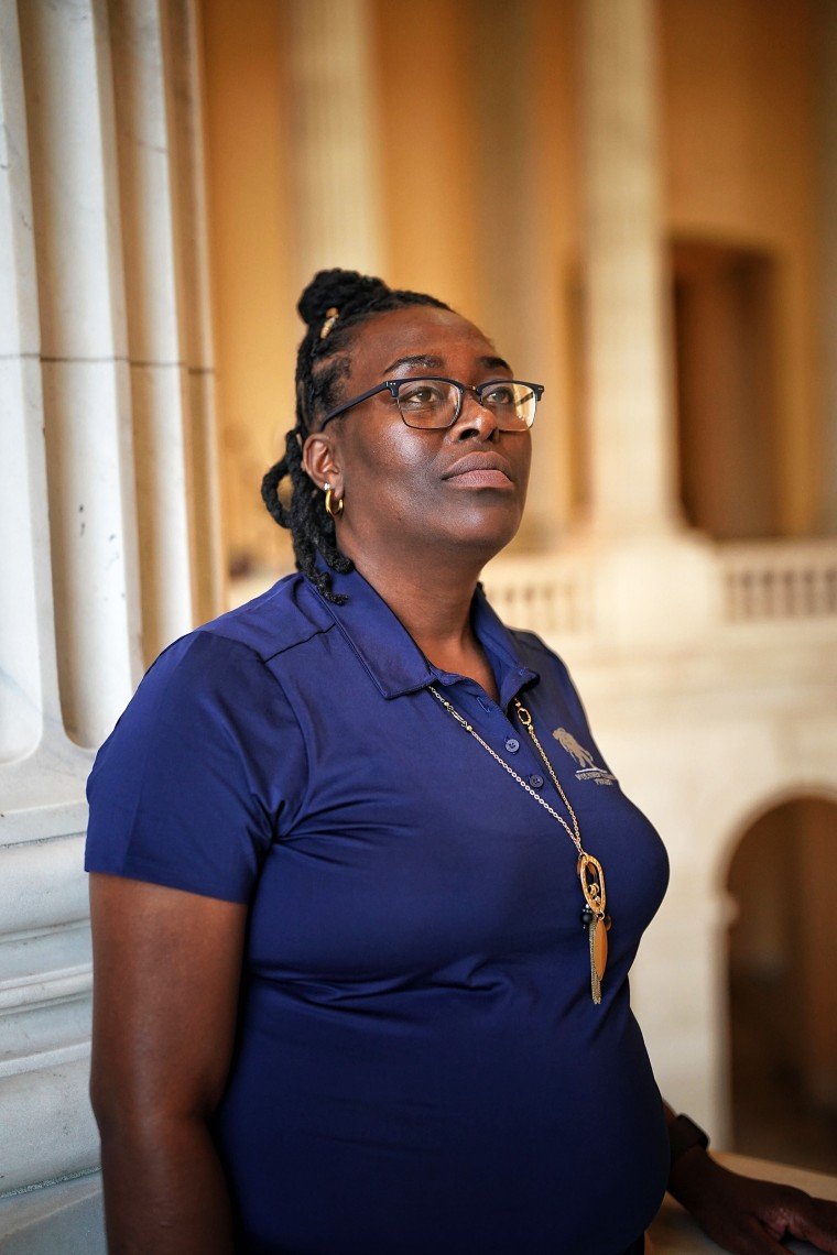 Valerie Lewis, a US Army and Georgia Army National Guard veteran, poses for a portrait on Capitol Hill in Washington, DC. Lewis completed combat tours in Afghanistan and Iraq and was also stationed in Texas and Georgia.