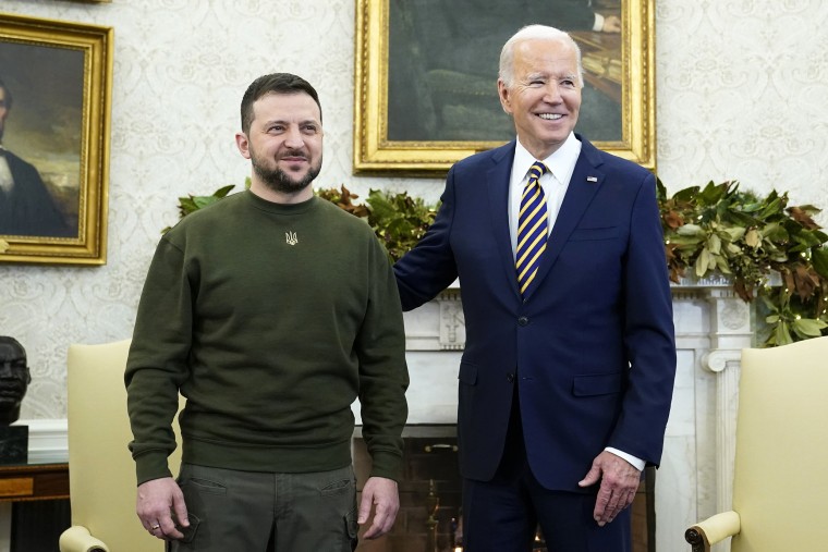 President Joe Biden meets with Ukrainian President Volodymyr Zelenskyy in the Oval Office of the White House, Wednesday, Dec. 21, 2022, in Washington.