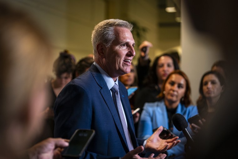 House Speaker Kevin McCarthy, a R-Calif., speaks to members of the media following a House caucus meeting at the U.S. Capitol on Sept. 19, 2023. 