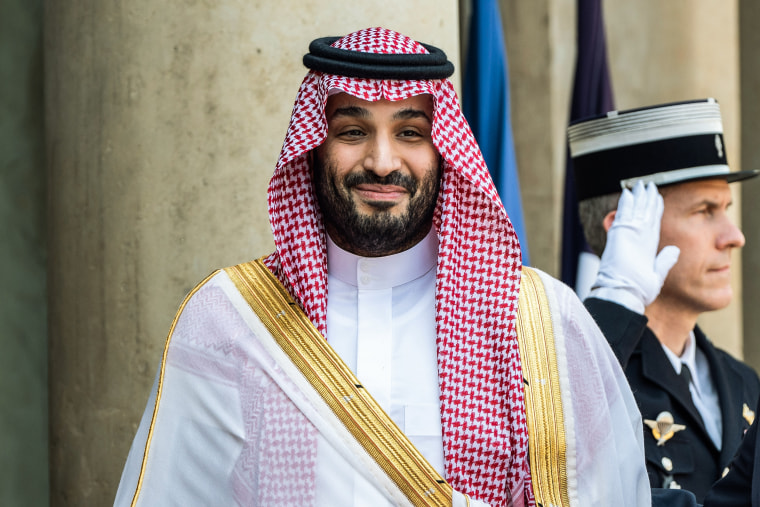 Mohammed bin Salman, Saudi Arabia's crown prince, arrives at the Elysee Palace in Paris on June 16, 2023. 