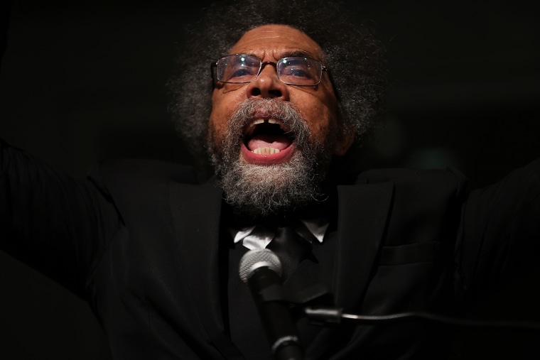 Cornel West delivers a keynote speech at a commemoration for Malcolm X in New York City, on Feb. 21, 2022.