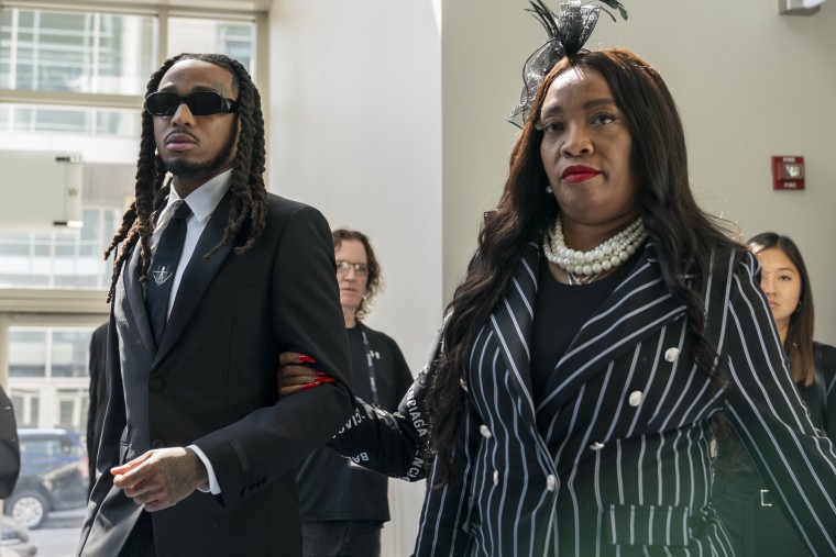 Quavo arrives with his sister, Titania Davenport, mother of the late rapper Takeoff, at the annual Black Legislative Conference on Sept. 20, 2023, in Washington. 
