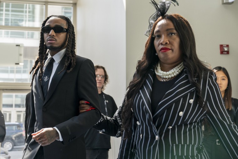 Quavo arrives with his sister, Titania Davenport, mother of late rapper Takeoff, at the Annual Black Legislative Conference on Sept. 20, 2023, in Washington. 