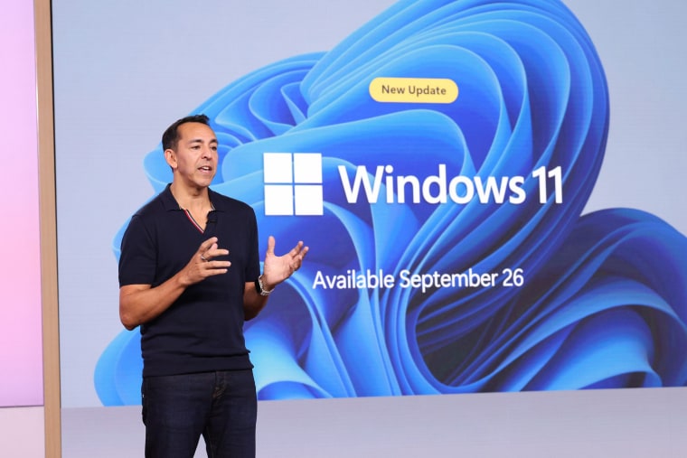 Youssef Mahdi speaks on stage during a Microsoft event