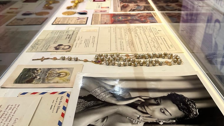 Photos, postcards and other personal items of Celia Cruz at the 'Celia Cruz Forever' exhibition in Miami.