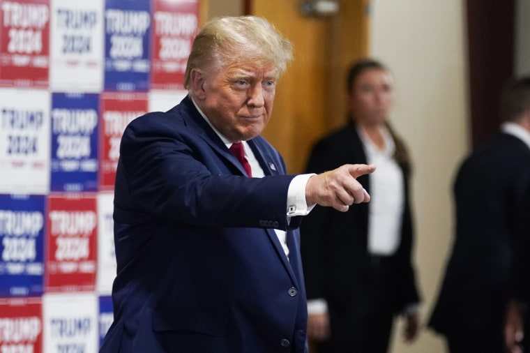 Former President Donald Trump arrives a rally in Maquoketa, Iowa