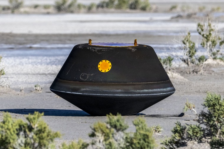 The sample return capsule from NASA's Osiris-Rex mission in Utah on Sept. 24, 2023.