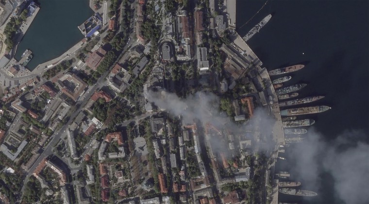 Satellite view of damage to a headquarters building for the Russian Black Sea fleet in Sevastopol, Crimea