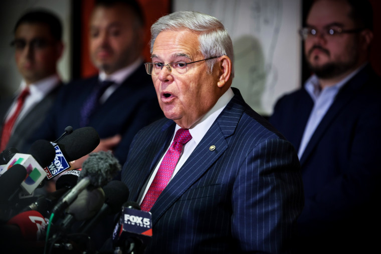 Image: Recently Indicted New Jersey Sen. Menendez Delivers Statement To The Media In NJ