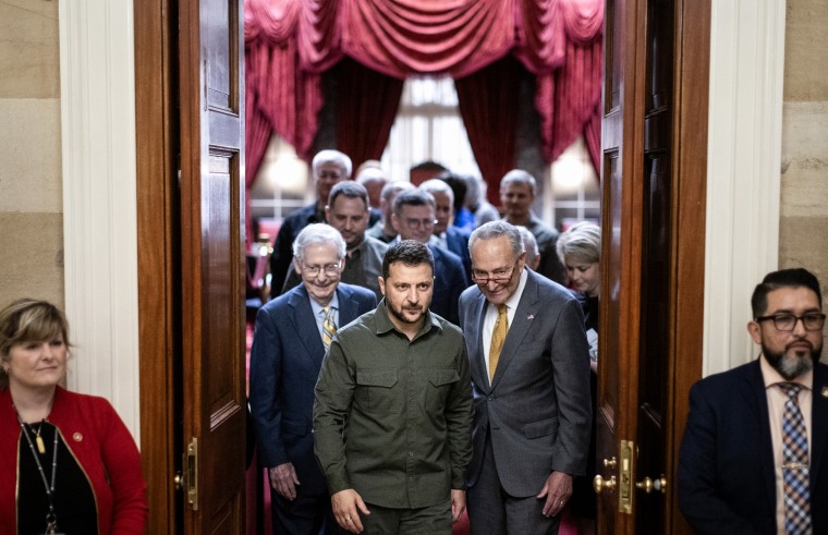 Ukrainian President Volodymyr Zelenskyy exits the Old Senate Chamber in Washington on Sept. 21, 2023.