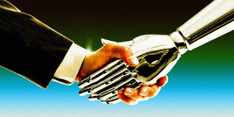Human hand shaking a robot hand 