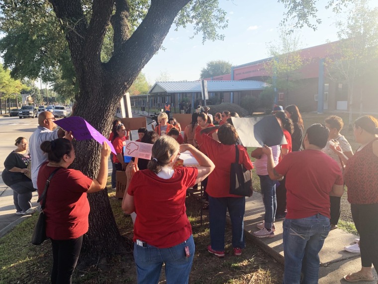 HISD parents rally outside Cage Elementary and Project Chrysalis Middle School
