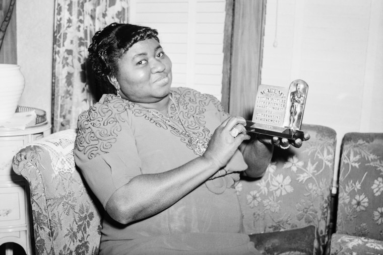 Hattie McDaniel with the Academy Award she won for her supporting role in "Gone With The Wind" on March 2, 1940.