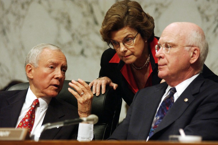 Sens. Orrin G. Hatch, R-Utah, Dianne Feinstein, D-Calif., and ranking Democrat Patrick J. Leahy, D-Vt., in 2003. 