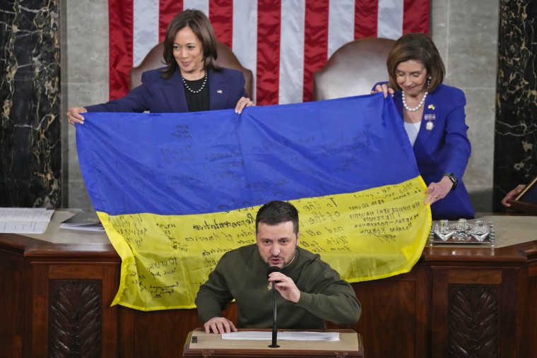 Image: Volodymyr Zelenskyy, Nancy Pelosi, Kamal Harris