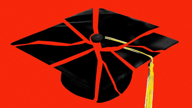 Ilustración de un birrete de graduación escolar partido en pedazos
