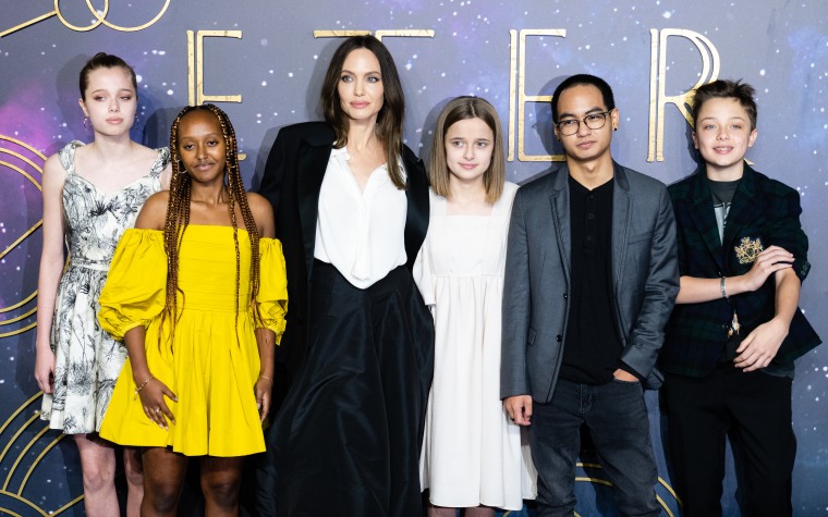 Angelina Jolie with five of her children at the "Eternals" U.K. premiere.