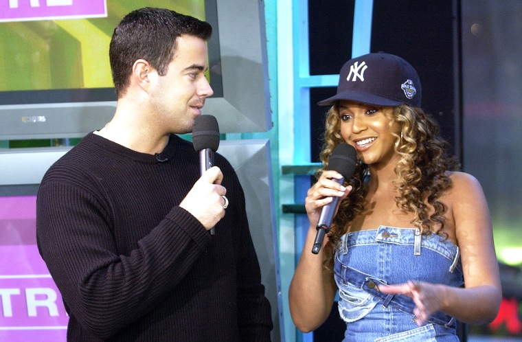 Carson Daly and Beyoncé on MTV's "TRL" in 2002.