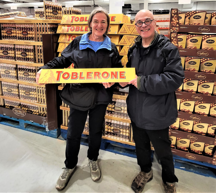 David and Susan Schwartz with one of Costco’s many giant items.